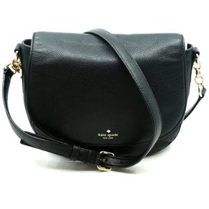 KATE SPADE~Saffron Larchmont Avenue~BLACK PEBBLED LEATHER SADDLE CROSSBODY BAG